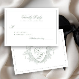 Tarjeta De Confirmación De Asistencia Boda clásico monograma cresta verde salvia