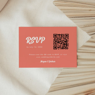 Tarjeta De Confirmación De Asistencia Boda Código QR Coral Rosa Escritura Moderna