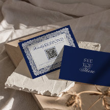 Boda Código QR de Doily de Encaje Azul Royale Old