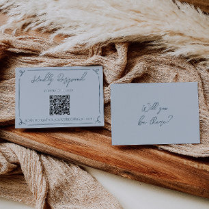 Tarjeta De Confirmación De Asistencia Boda Código QR Marco Azul Marina Boho Cool 