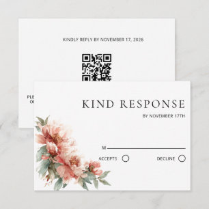 Tarjeta De Confirmación De Asistencia Boda Código QR Rosa Coral de Peonía Rosa Rubor