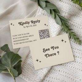 Tarjeta De Confirmación De Asistencia Boda Código QR Tipografía Retro Minimalista