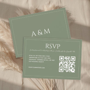 Tarjeta De Confirmación De Asistencia Boda código QR verde salvia minimalista moderna