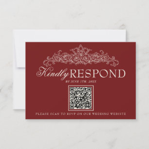Tarjeta De Confirmación De Asistencia Boda Código QR Vintage Borgoña Dinero Antiguo