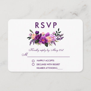 Tarjeta De Confirmación De Asistencia Boda con acuarela floral púrpura violeta ultra VP