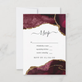 Tarjeta De Confirmación De Asistencia Boda con ágata de color burdeos y dorado