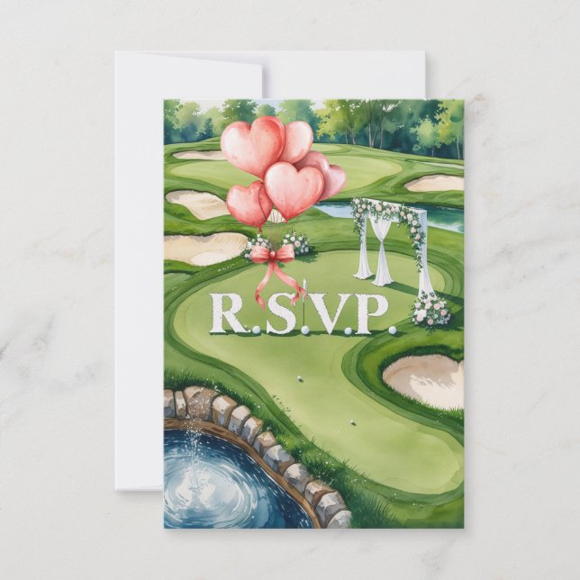 Tarjeta De Confirmación De Asistencia Boda con bola de golf en verde (Anverso)