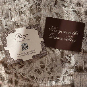 Tarjeta De Confirmación De Asistencia Boda con borde de rosa de encaje marrón chocolate