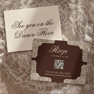 Tarjeta De Confirmación De Asistencia Boda con borde de rosa de encaje marrón chocolate