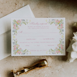 Tarjeta De Confirmación De Asistencia Boda con borde floral rococó
