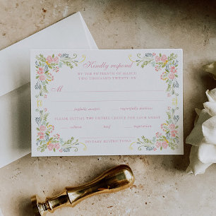Tarjeta De Confirmación De Asistencia Boda con borde floral rococó