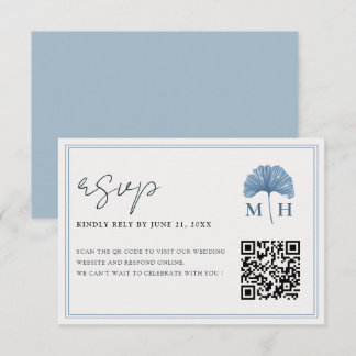 Tarjeta De Confirmación De Asistencia Boda con Código QR Azul Polvoriento Moderno
