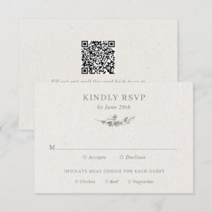 Tarjeta De Confirmación De Asistencia Boda con código QR botánico verde salvia moderno