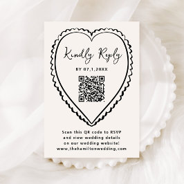 Tarjeta De Confirmación De Asistencia Boda con código QR de corazón negro caprichoso