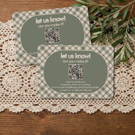 Tarjeta De Confirmación De Asistencia Boda con código QR de cuadros verde sage retro