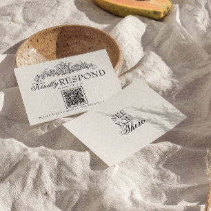 Tarjeta De Confirmación De Asistencia Boda con código QR de dinero antiguo en blanco y n