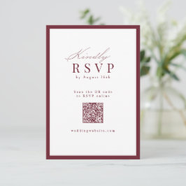 Tarjeta De Confirmación De Asistencia Boda con código QR de guión elegante simple burgun
