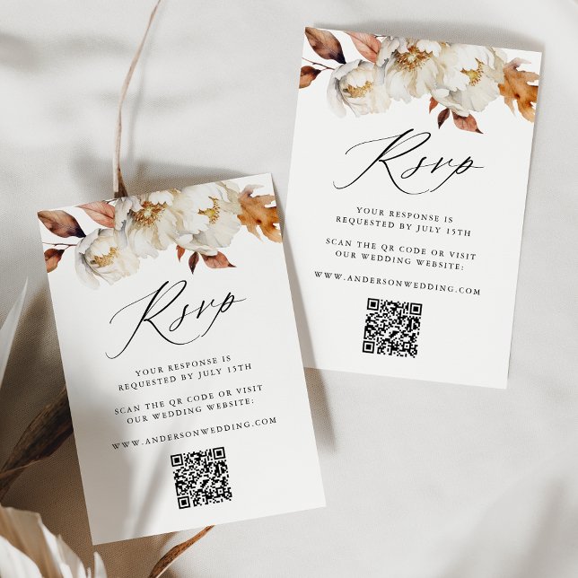 Tarjeta De Confirmación De Asistencia Boda con código QR floral de otoño rústico (Subido por el creador)