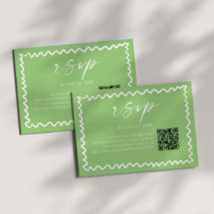 Tarjeta De Confirmación De Asistencia Boda con código QR verde cítrico caprichoso