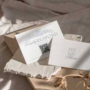 Tarjeta De Confirmación De Asistencia Boda con código QR Vintage Dusty Blue Old Money