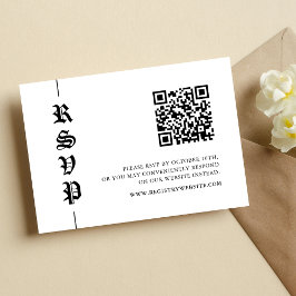 Tarjeta De Confirmación De Asistencia Boda con Código QR Vintage Moderno en Blanco y Neg