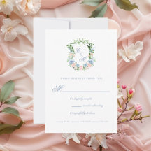 Boda con Cresta Floral Azul Polvoriento