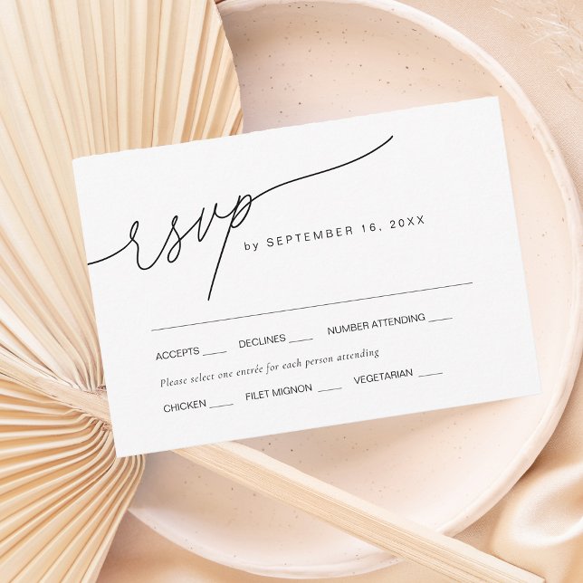 Tarjeta De Confirmación De Asistencia Boda con Elegante Letra Moderna con Elección de Co (Modern Elegant Script W/ Meal Choice Wedding RSVP Card)