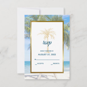 Tarjeta De Confirmación De Asistencia Boda con foto de playa de palmera de oro tropical
