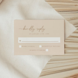 Tarjeta De Confirmación De Asistencia Boda con guión beige minimalista