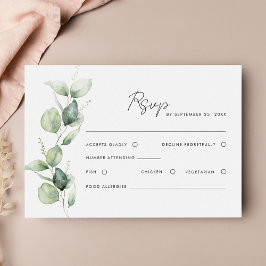 Tarjeta De Confirmación De Asistencia Boda con guión de acuarela de eucalipto moderno