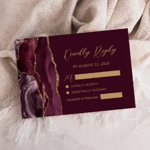 Tarjeta De Confirmación De Asistencia Boda con guión de caligrafía en oro de ágata de Bo