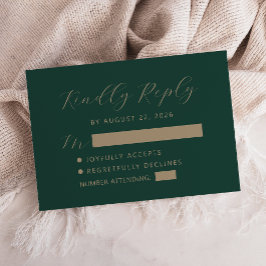 Tarjeta De Confirmación De Asistencia Boda con guion de oro verde oscuro