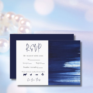 Tarjeta De Confirmación De Asistencia Boda con lavado de pintura de acuarela blanca y az
