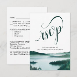 Tarjeta De Confirmación De Asistencia Boda con letra elegante y lago de montaña rústico