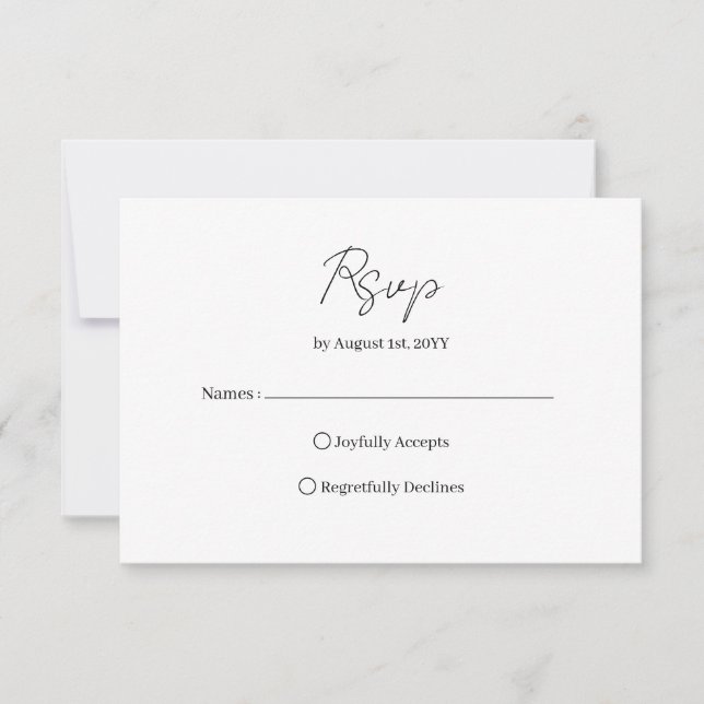 Tarjeta De Confirmación De Asistencia Boda con letra moderna (Anverso)