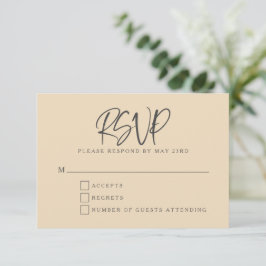 Tarjeta De Confirmación De Asistencia Boda con letra script moderna beige y negro