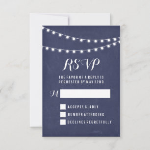 Tarjeta De Confirmación De Asistencia Boda con luces de cuerda de verano navy