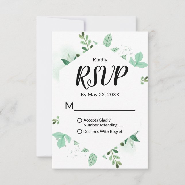 Tarjeta De Confirmación De Asistencia Boda con marco de hexágono botánico fresco (Anverso)