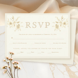Tarjeta De Confirmación De Asistencia Boda con marco floral de marfil y sepia vintage