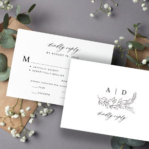 Tarjeta De Confirmación De Asistencia Boda con monograma botánico en blanco y negro 