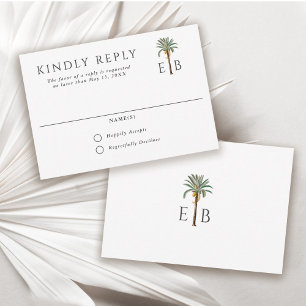 Tarjeta De Confirmación De Asistencia Boda con Monograma Tropical Elegante de Palma
