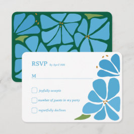 Tarjeta De Confirmación De Asistencia Boda con patrón de flores groovy azules