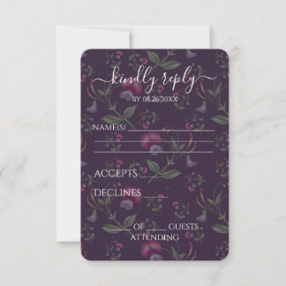 Tarjeta De Confirmación De Asistencia Boda con patrón floral morado vintage
