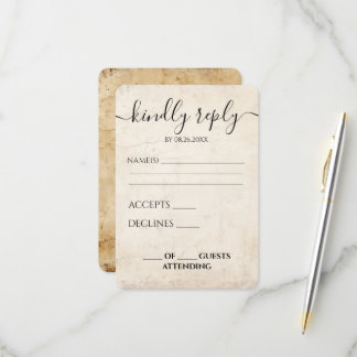 Tarjeta De Confirmación De Asistencia Boda con textura de papel vintage sepia personaliz