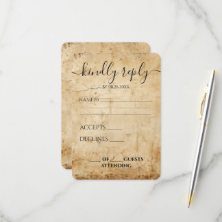 Tarjeta De Confirmación De Asistencia Boda con textura de papel vintage sepia personaliz