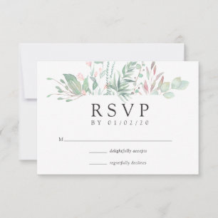 Tarjeta De Confirmación De Asistencia Boda con Verde y Rosa Pastel