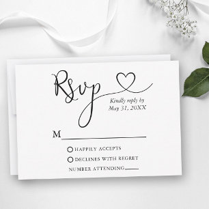 Tarjeta De Confirmación De Asistencia Boda Corazón Caligrafía Moderna