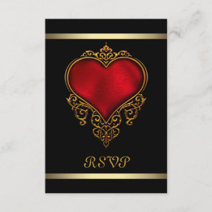 Tarjeta De Confirmación De Asistencia Boda Corazón Negro Rojo