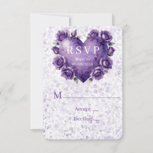 Tarjeta De Confirmación De Asistencia Boda Corazón y Rosas Pintura Morada