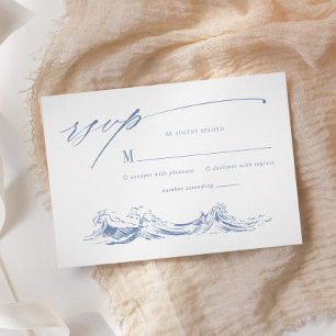Tarjeta De Confirmación De Asistencia Boda Costera Chic Azul junto al Mar